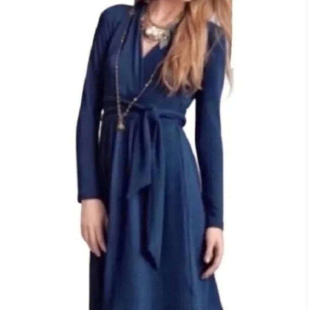Cabi teal long sleeve v-neck dress